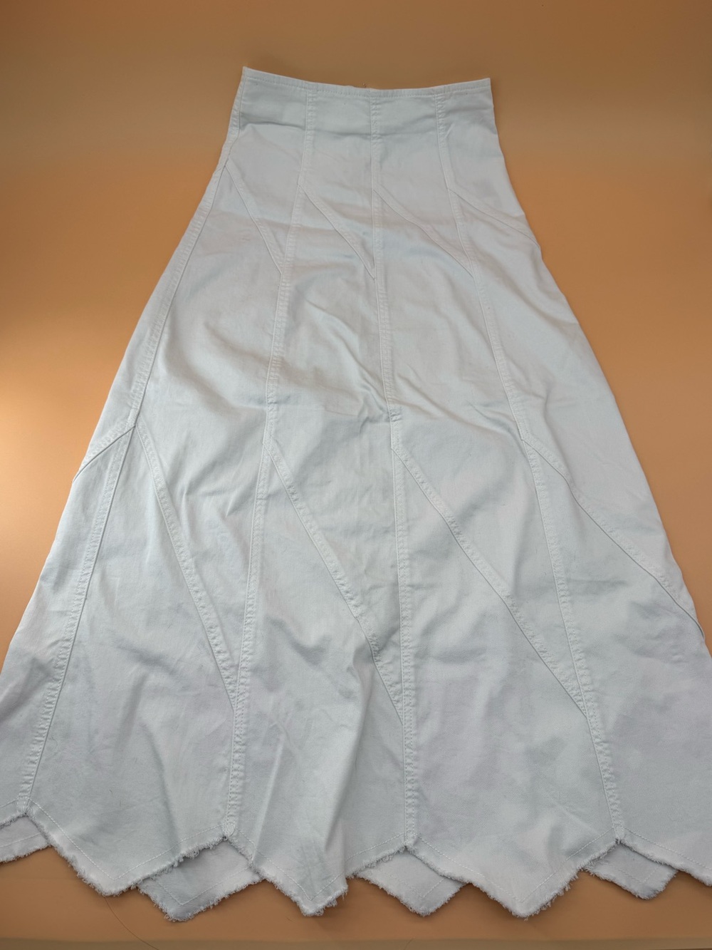 White High Waist A-Line‎ Midi Maxi Skirt Raw Hem Paneled Cotton Boho Chic